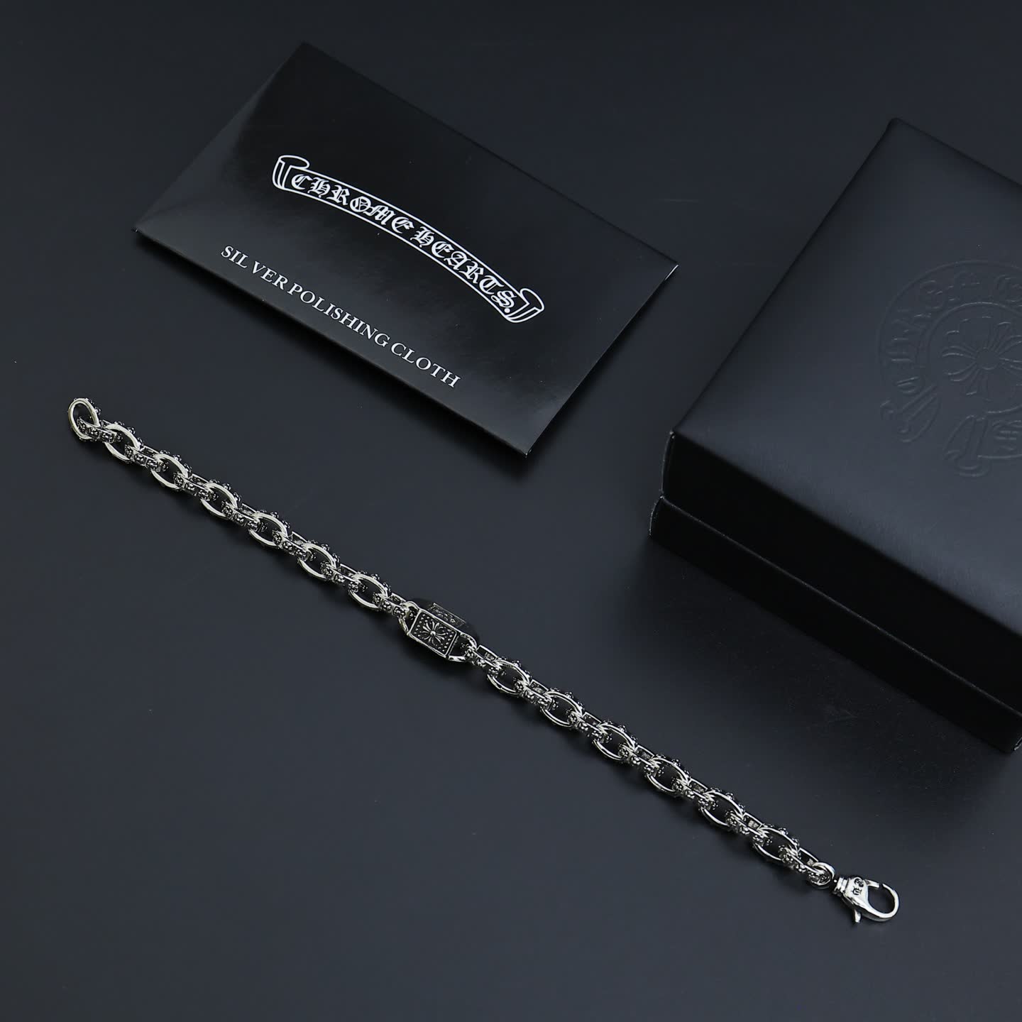 Chrome Hearts Silver Bracelet with Black Stones